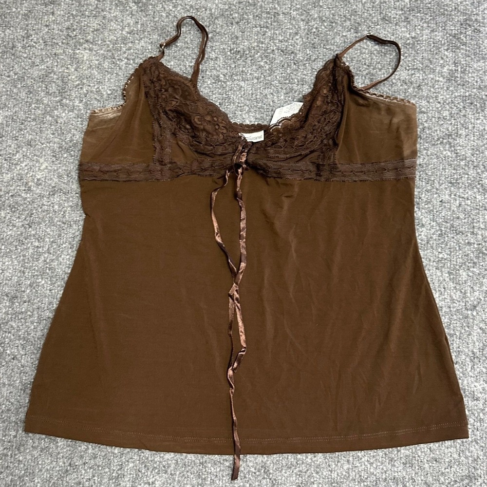No Boundaries Cami Womens XL Brown Lace Trim Babydoll Warm Fudge Y2K Stretch
